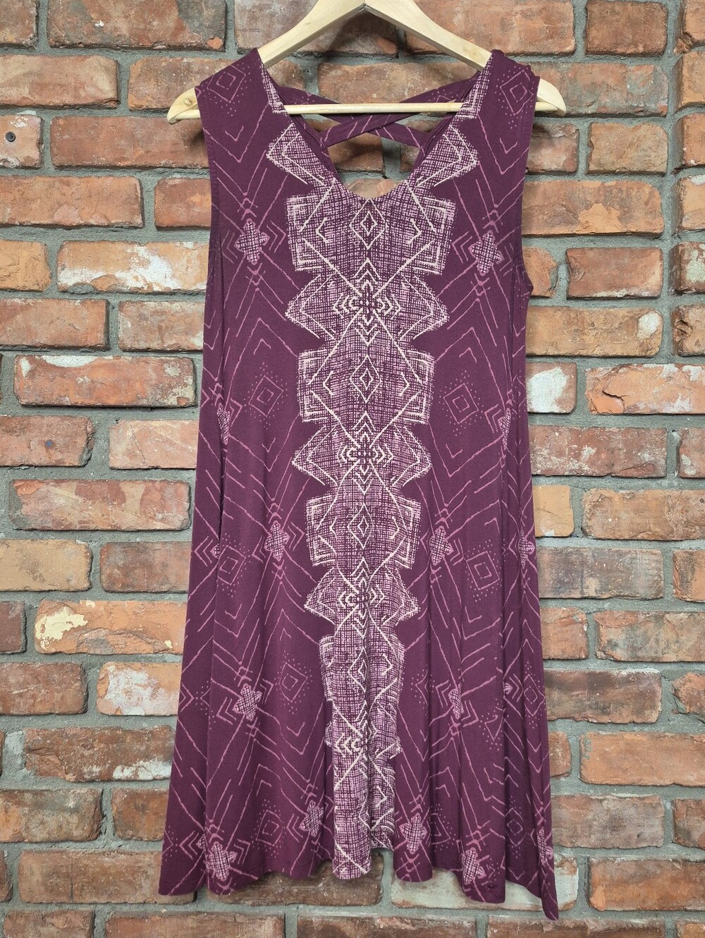 Style & Co Petite Geometric Print Swing Dress Cross Back Rayon Stretch Sleeveles